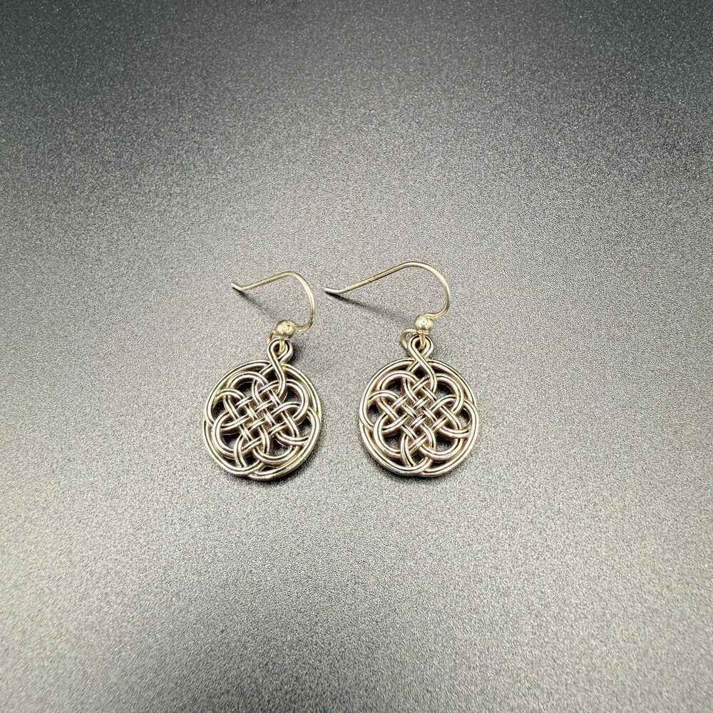 Silver Color Celtic Knot Dangle Earrings Openwork Wire Wrapped Circle